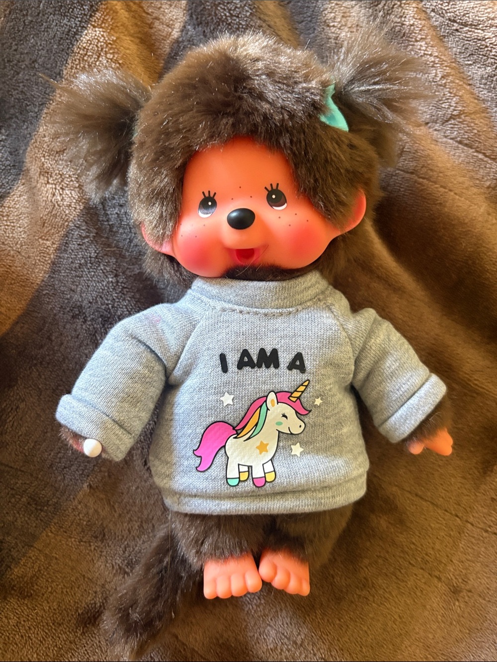 Monchhichi Doll with Gray Unicorn Sweatshirt